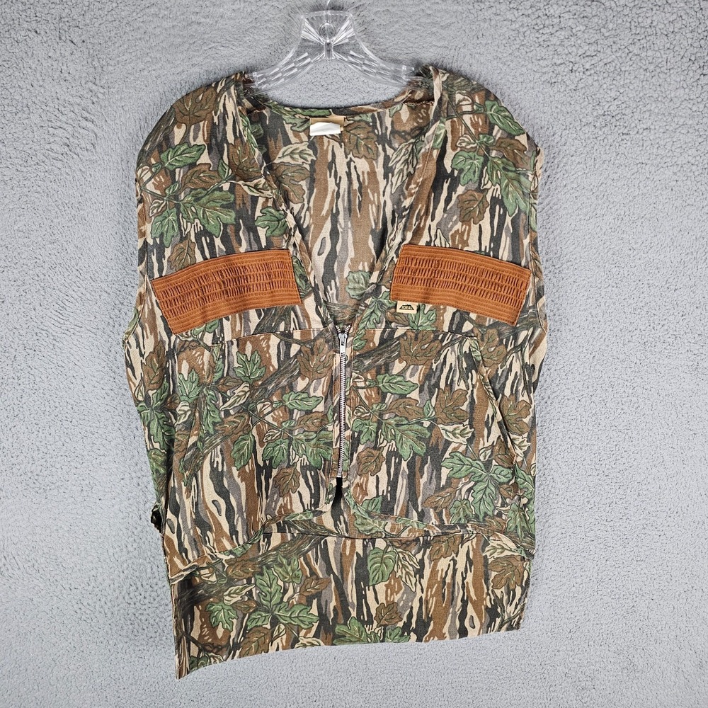 Vintage 90s Ideal Hunting Vest Mens M Hardwoods Camo High Low‎ Full Zip